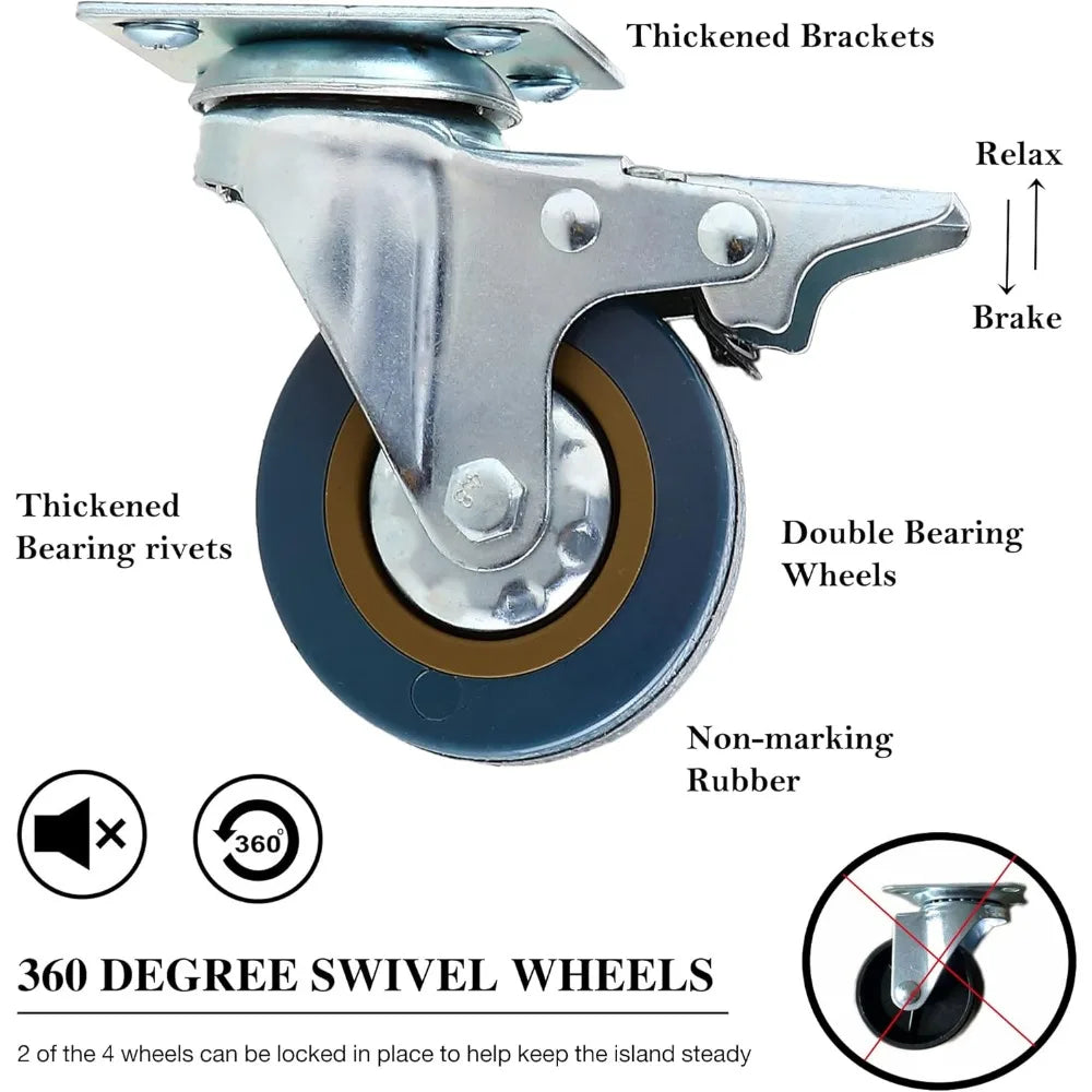 Kitchen Island Cart on Wheels - Mobile Kitchen Island with Drop Leaf, Rolling Kitchen Table with Storage