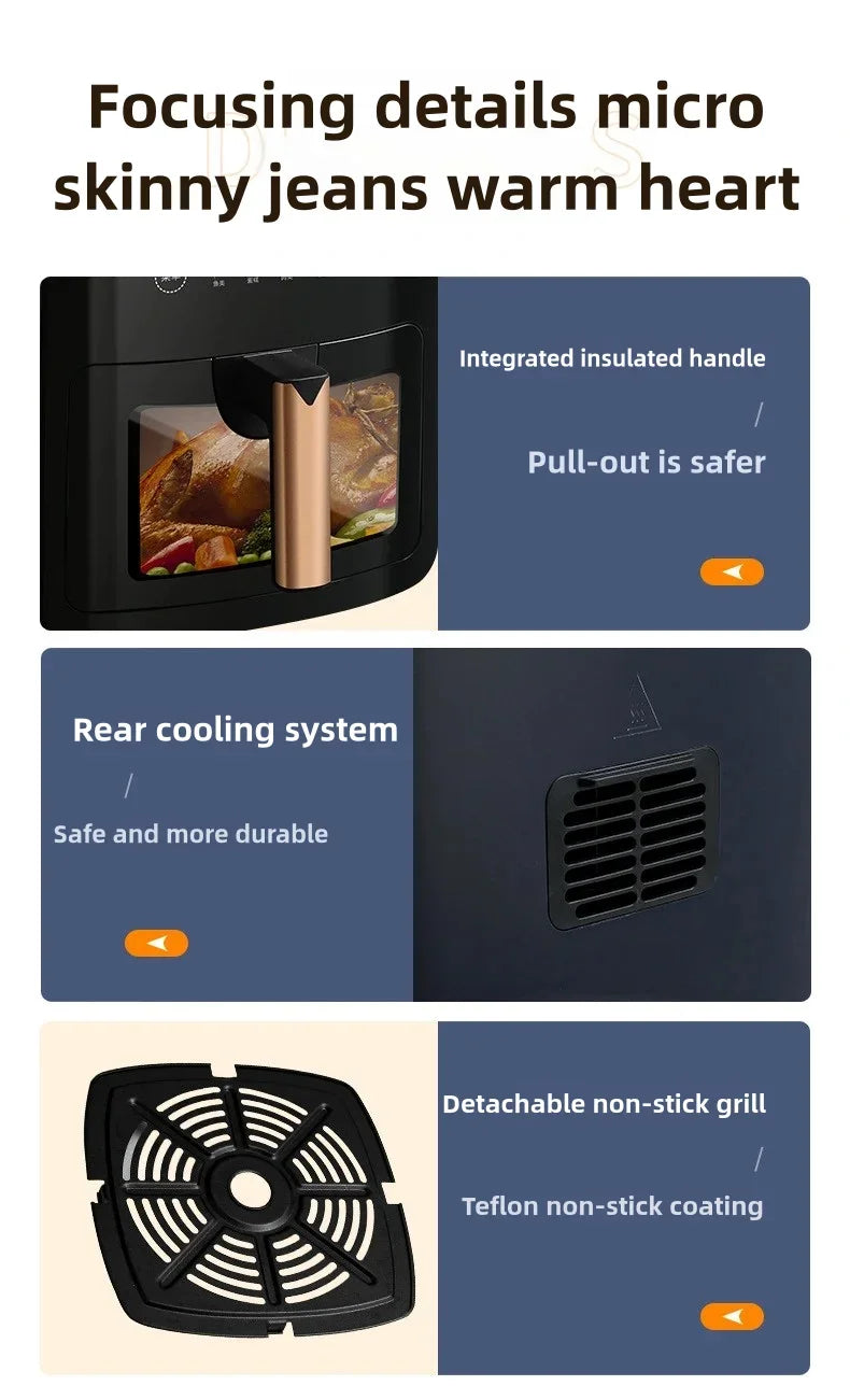 5L Electric Deep Fryer with LCD Display Smart Automatic Glass Oven Air Fryer for Household Food Processing And Baking