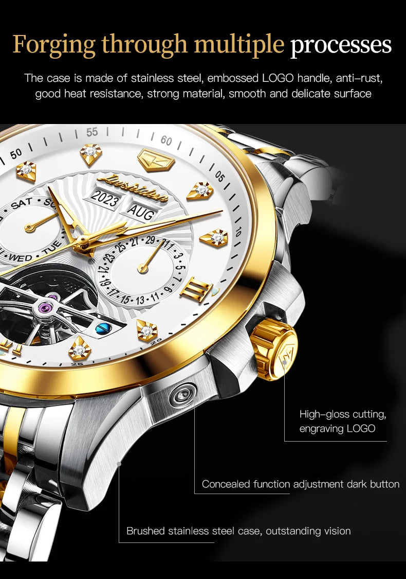 JSDUN 8911 Men's Watch High Quality Waterproof Luminescent Automatic Mechanical Watch Luxury Brand Multi functional Men's Watch