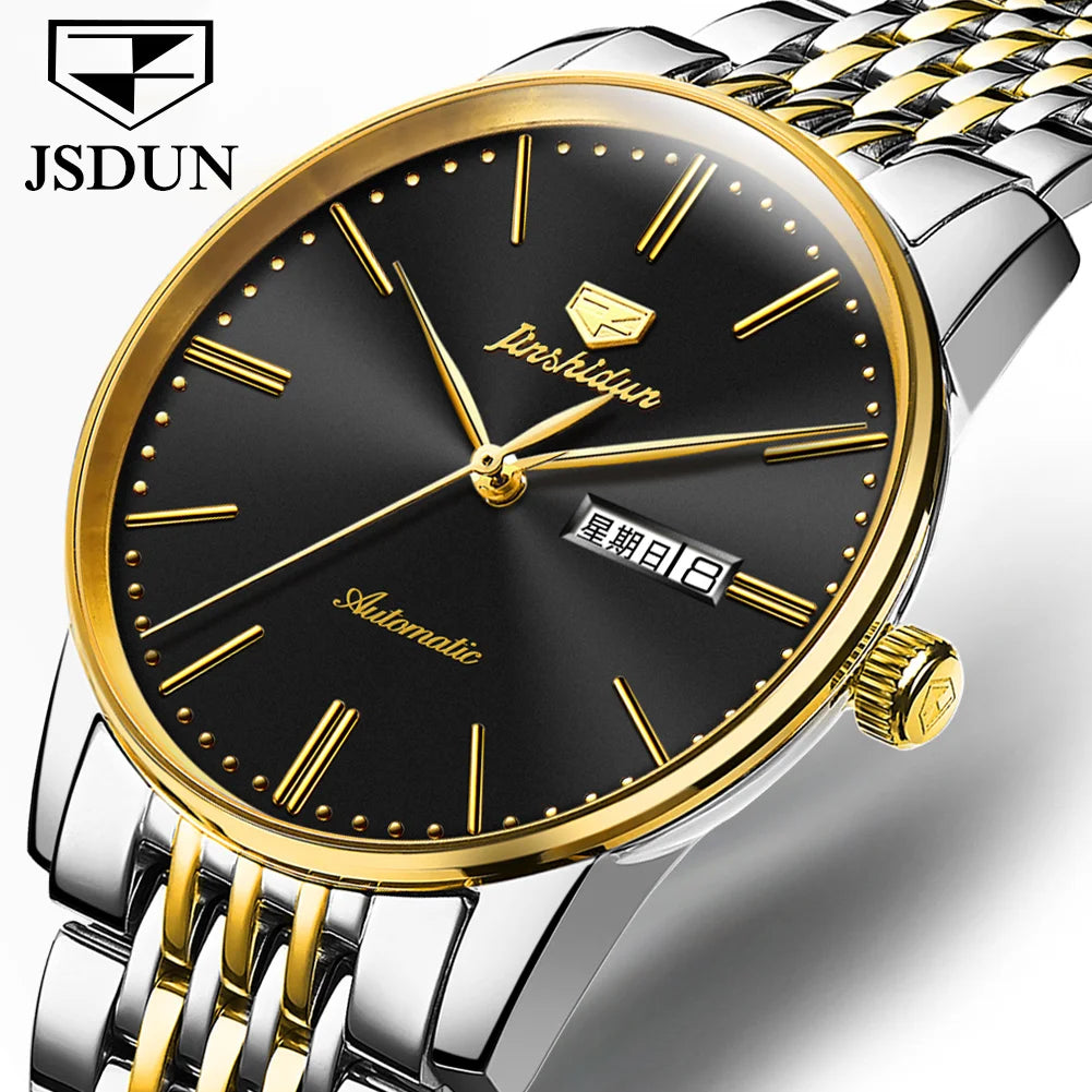 JSDUN 8767 Men Watch Fashion Business Ultra Thin Waterproof Dual Calendar Clock Men Luxury Original Automatic Mechanical Watch