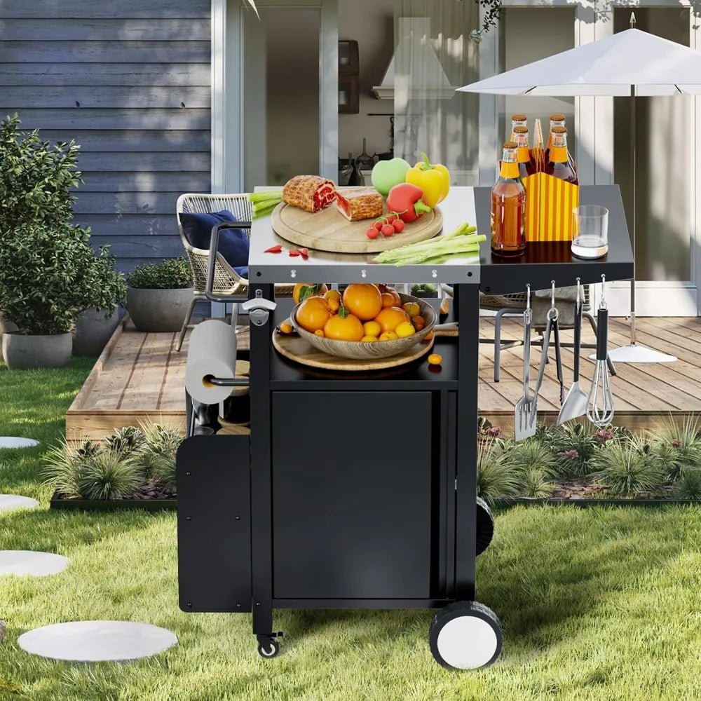 Outdoor Grill Cart with Storage,Movable Modular BBQ Cart,Waterproof Patio Kitchen Island with Hooks and Spice Rack