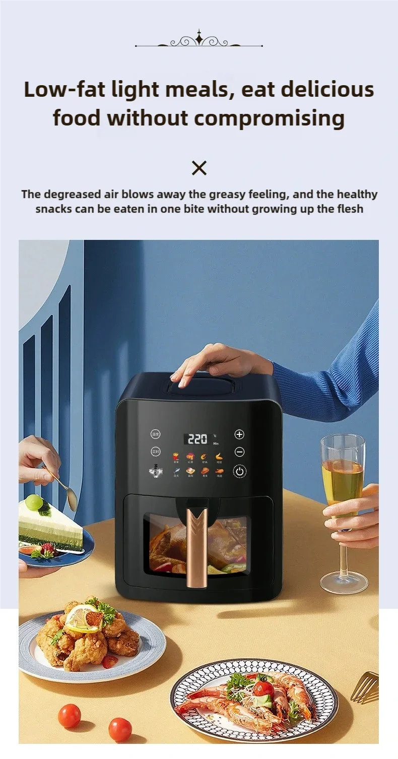 5L Electric Deep Fryer with LCD Display Smart Automatic Glass Oven Air Fryer for Household Food Processing And Baking