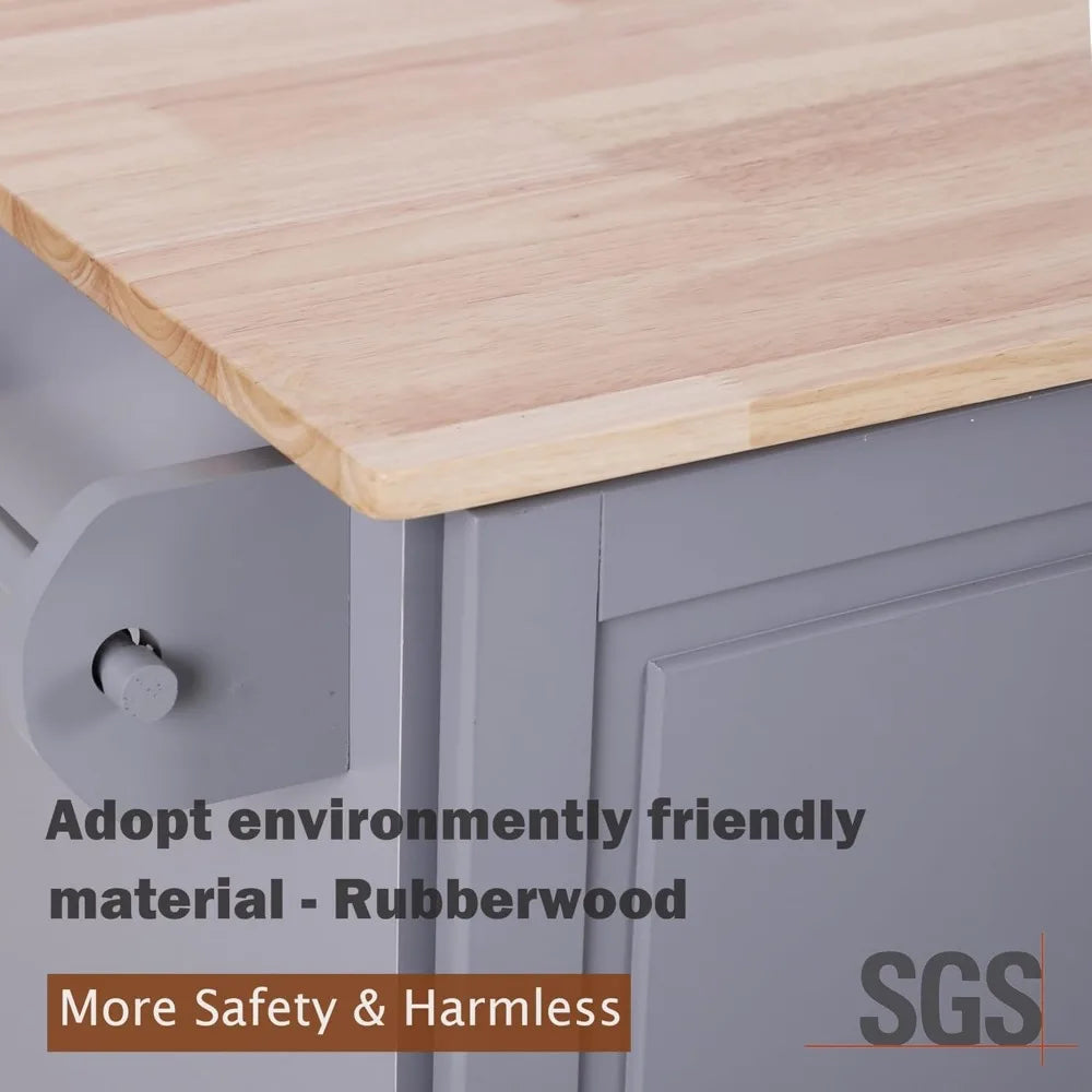 Kitchen Island Cart on Wheels - Mobile Kitchen Island with Drop Leaf, Rolling Kitchen Table with Storage