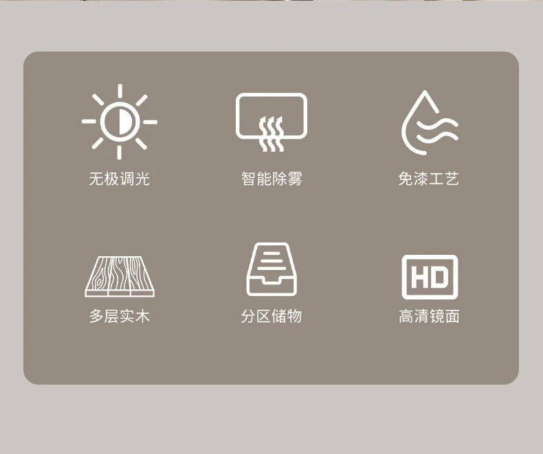 Nordic Luxury Smart Bathroom Mirror Cabinet Wall-mounted LED Light Anti-fog Bathroom Mirror Simple Bathroom Furniture FYBC