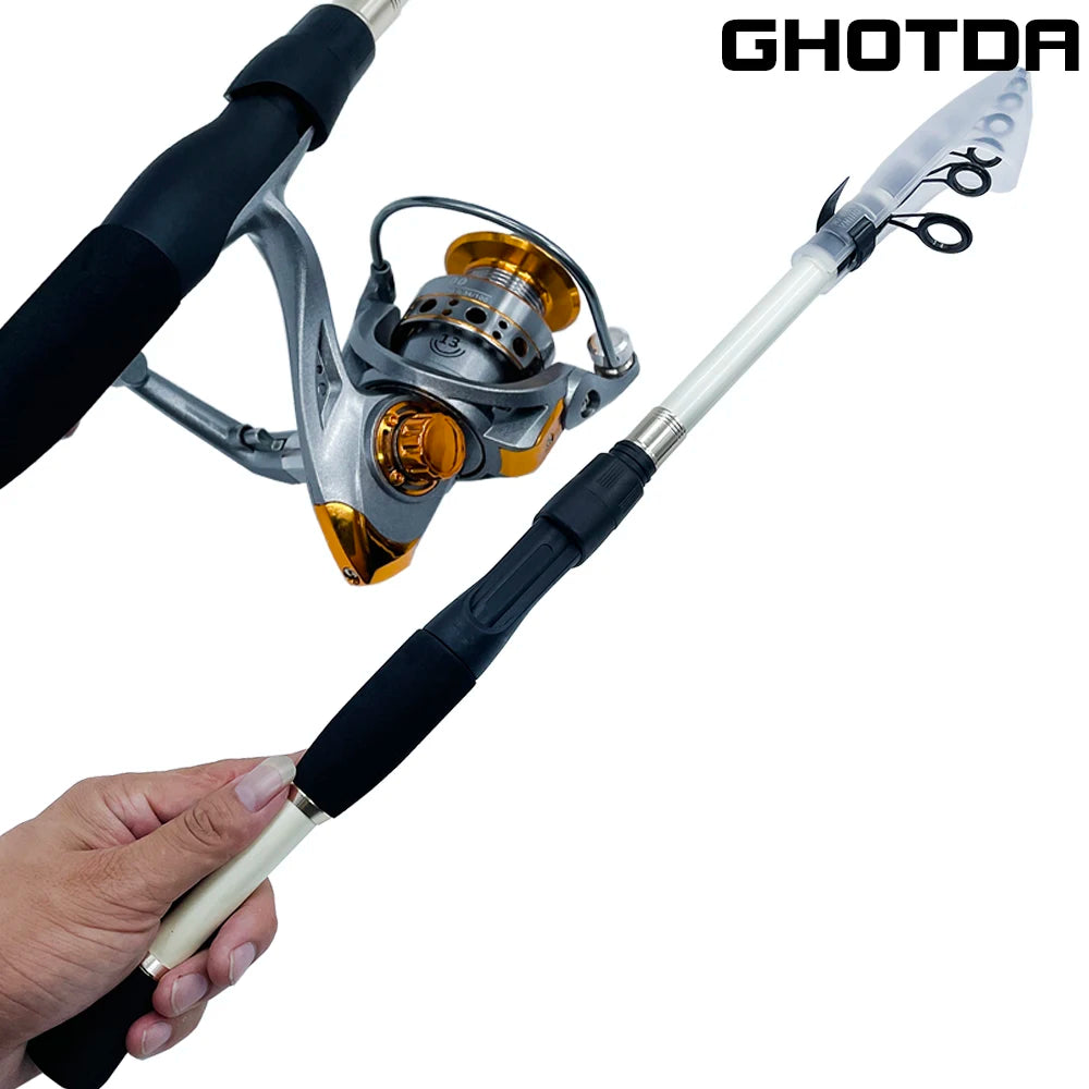 GHOTDA 1.6-2.4m Carbon Fiber Telescopic Lure Fishing Rod and Reel Combo Top Quality Casting Fishing Pole Spinning Reel Set Pesca