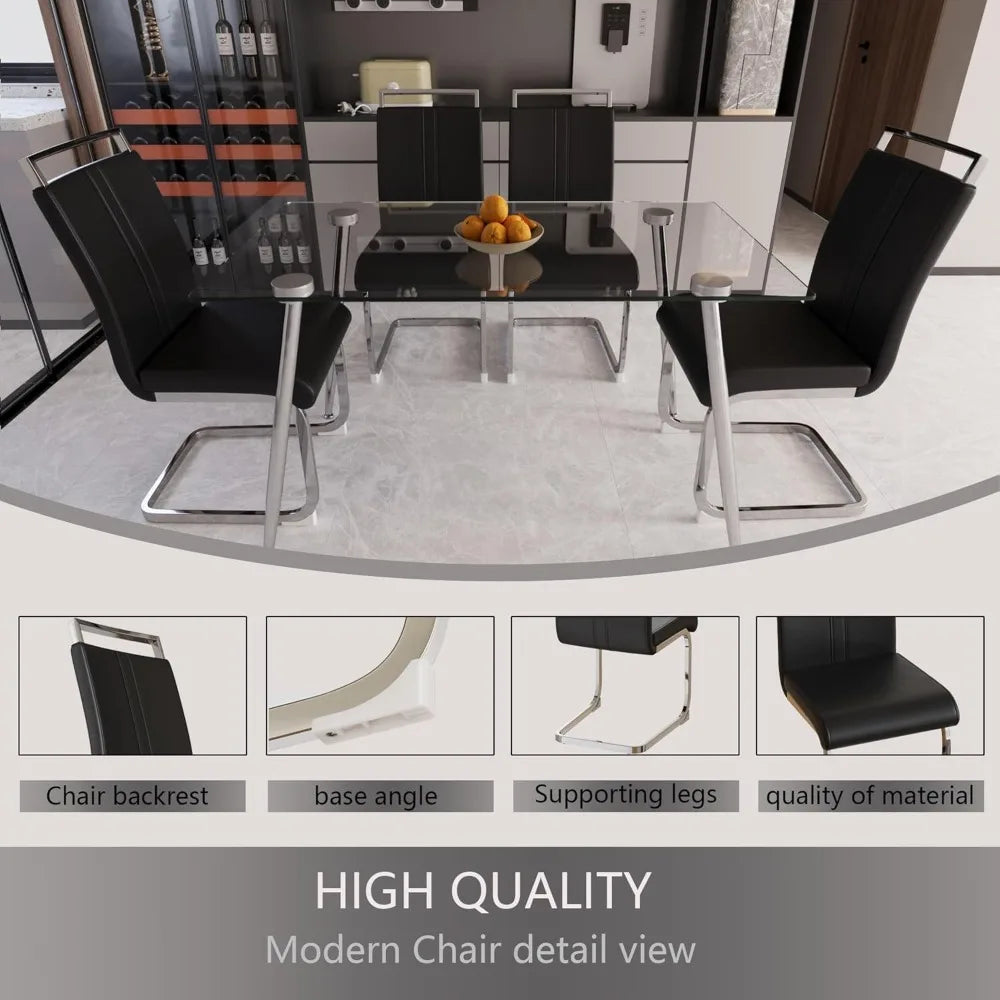 Glass Dining Table Set for 4, Modern Rectangle Dining Table Set for 4, Glass Kitchen Table and Chairs Set for 4 Suitable Living