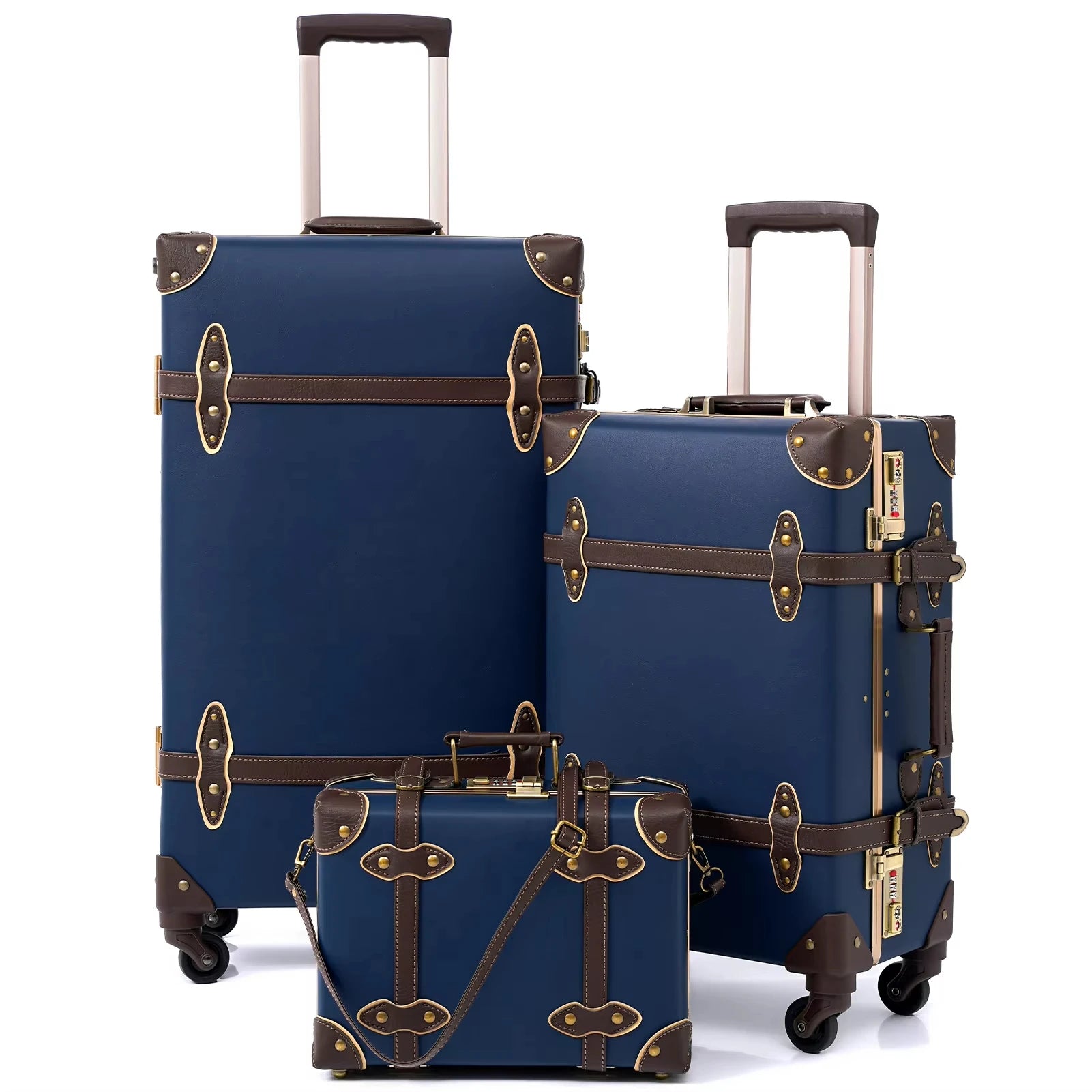 Urecity Vintage Luggage Set Lightweight Trolley Travel Suitcase On Wheels Retro Rolling Luggage 26 "+20" +12 "