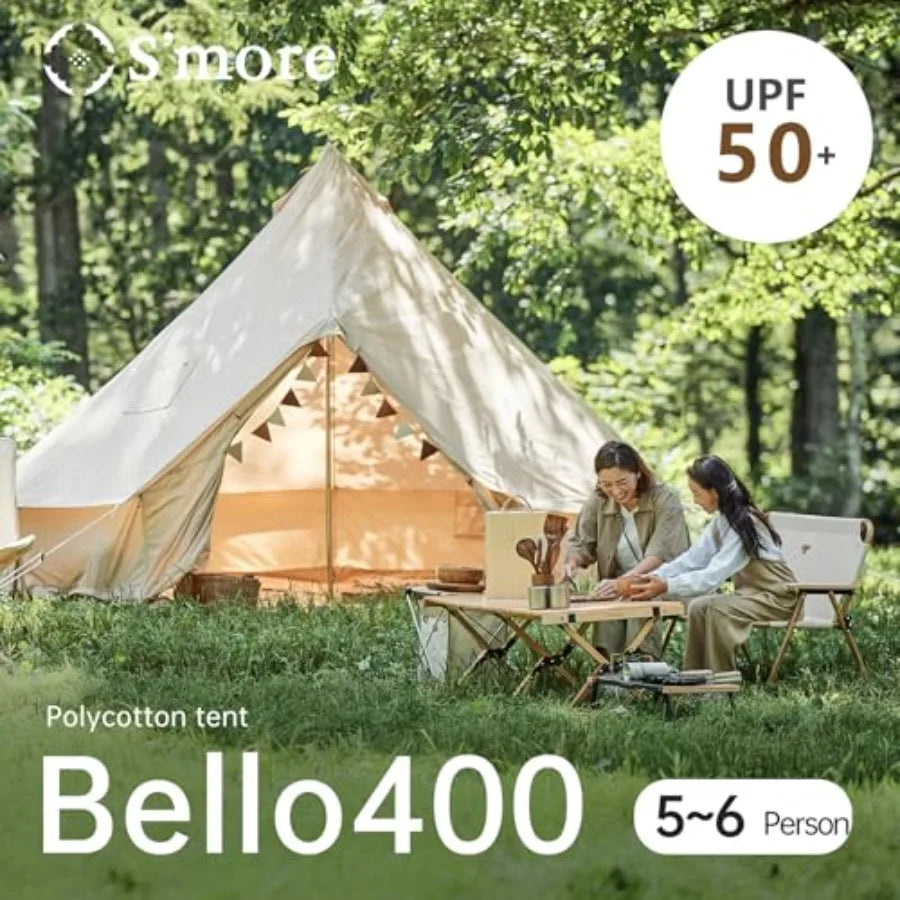 Canvas Family Camping Tent 45 Person 4 Season Glamping Tent with Stove Jack and Windproof Weather Resistant Bell