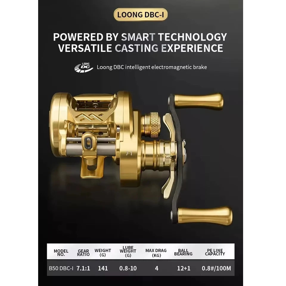 LOONGZE Airlite B50/100/200DBC-I BFS Baitcasting Reel Bait Finesse Fishing Reel All Metal Magnetic Brake System Lightweight