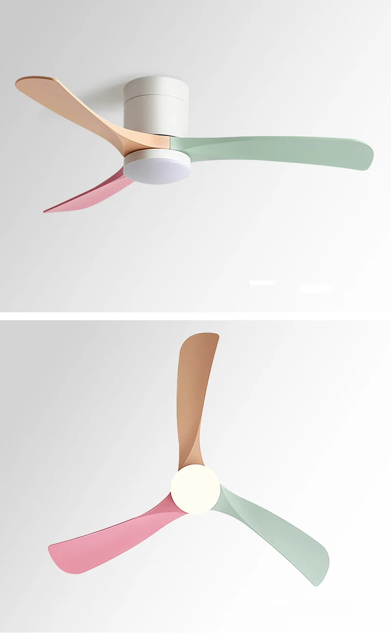 38/56Inch Low Floor Ceiling Fan Light Modern Black ABS Blade DC Remote Control Led Fan Lights Restaurant The bedroom 110V 220V