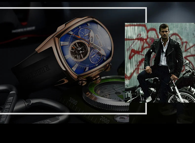 reef tiger brand men's fully automatic mechanical watch, business men's watch, personalized and fashionable men's sports watch