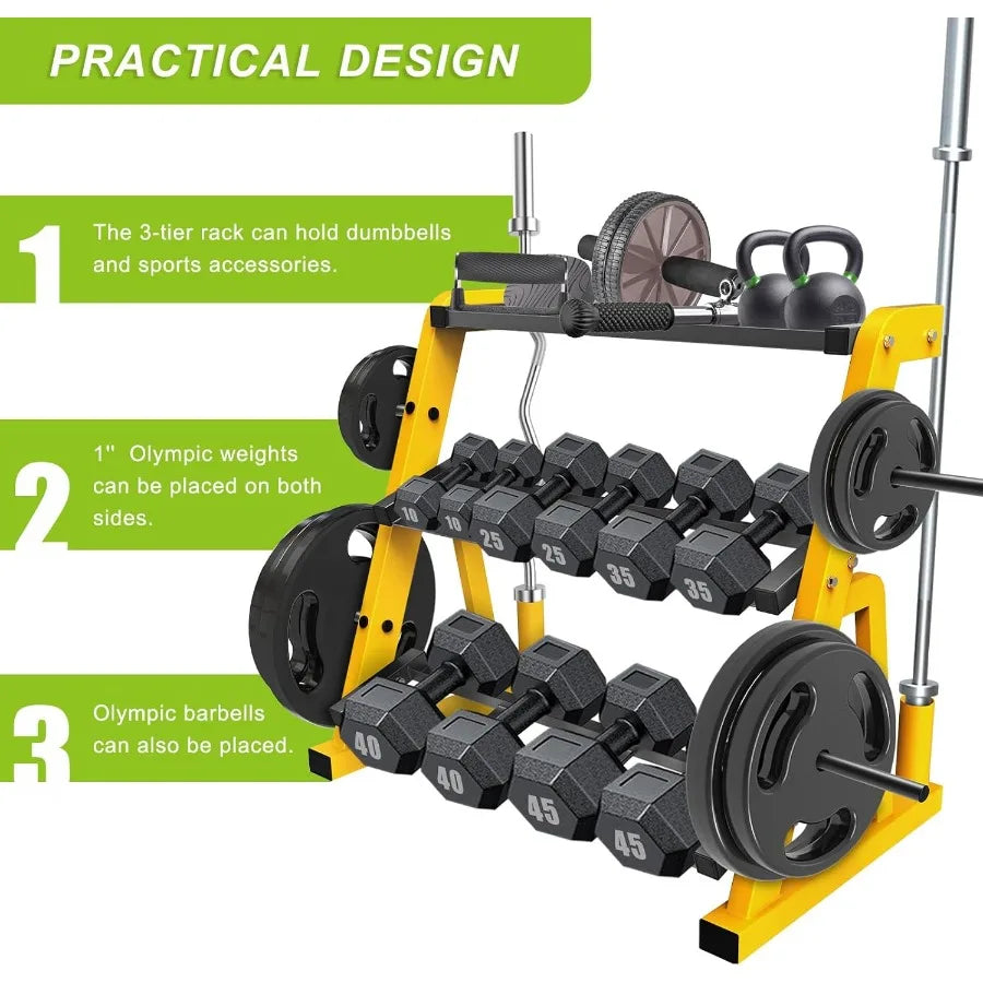 Heavy Duty 3 Tier Dumbbell Rack Multifunctional Weight Rack for Dumbbells Home Gym Equipment Suitable for Storage of Dumbbell K