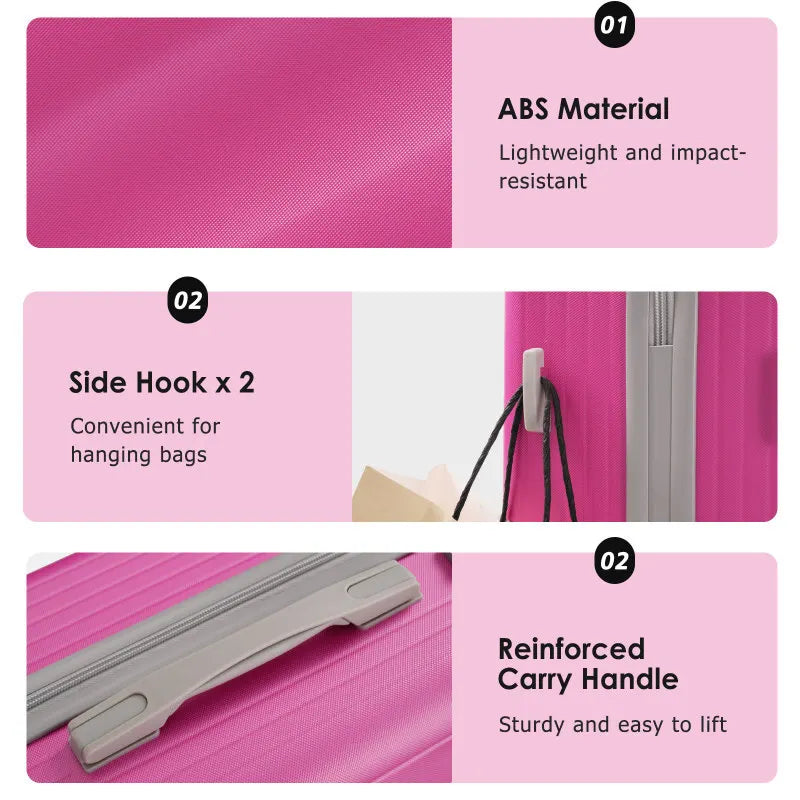 Set 3 Piece Lightweight Durable ABS Suitcases With Spinner Wheels And TSA Lock Carry On Checked Travel Lage Ergonomic Design