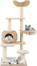 PETSITE 59 inch Cattail Tree Tower, Multi-Level Cat Tower with Natural Sisal Scratching Posts, Cat Condo