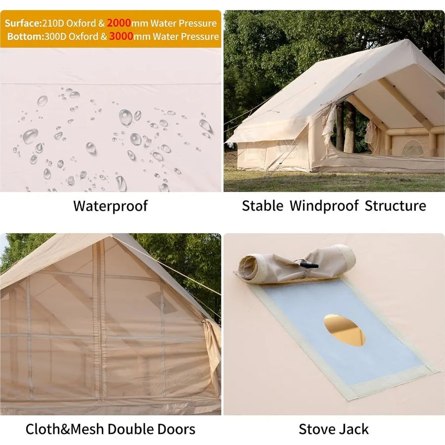 Inflatable Camping Tent with Hand Pump Waterproof Outdoor Blow up Tent 28 Person Ox 4 Season Glamping Air Tent Cabin House with