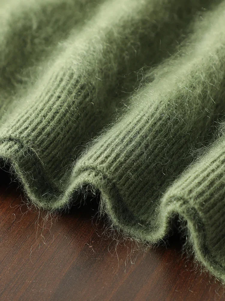 2024 Men 100% Plush Cashmere Sweaters Mock Neck Basic Pullovers Long Fluff Pure Brushing Cashmere Half High Collar Jumper Winter