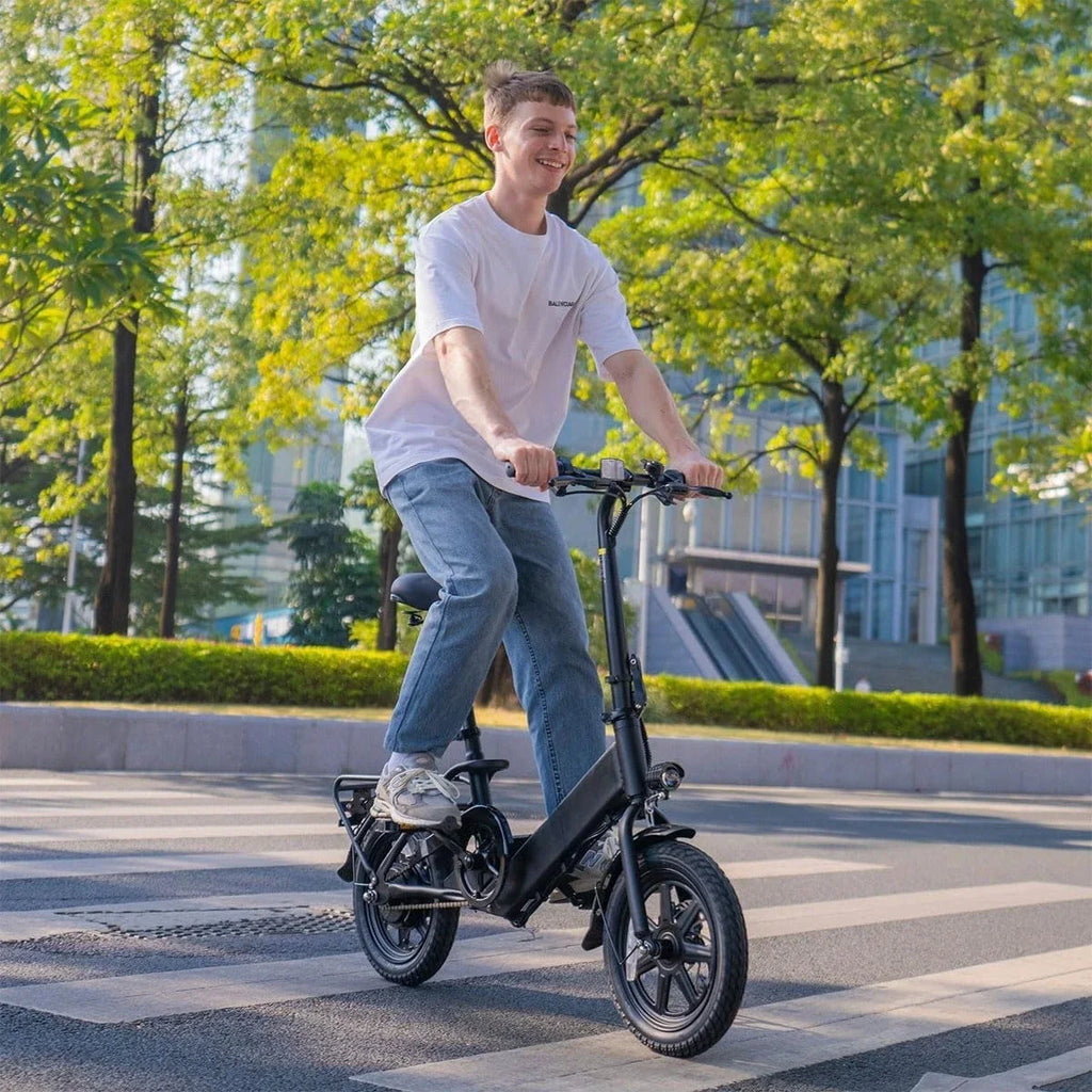 Folding Electric Bicycle,Commuter City E-Bike with 350W Motor and 36V 7.5Ah Battery,3 Levels Assist, Dual Disc Brakes,14/16"