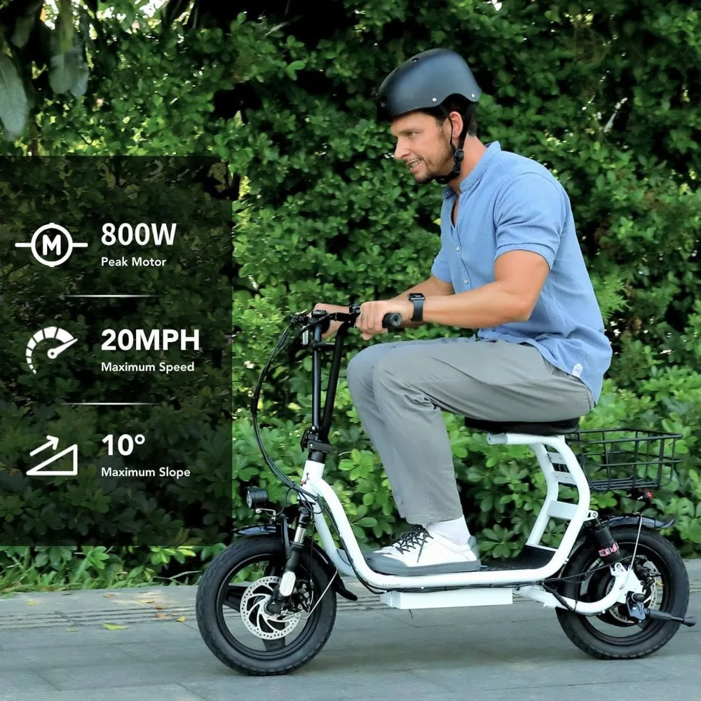 Electric Scooter with Seat, 14" Tire Foldable E-Scooter for Adults, 500/800/1200W Motor, Max 30Miles Ranges&20Mph