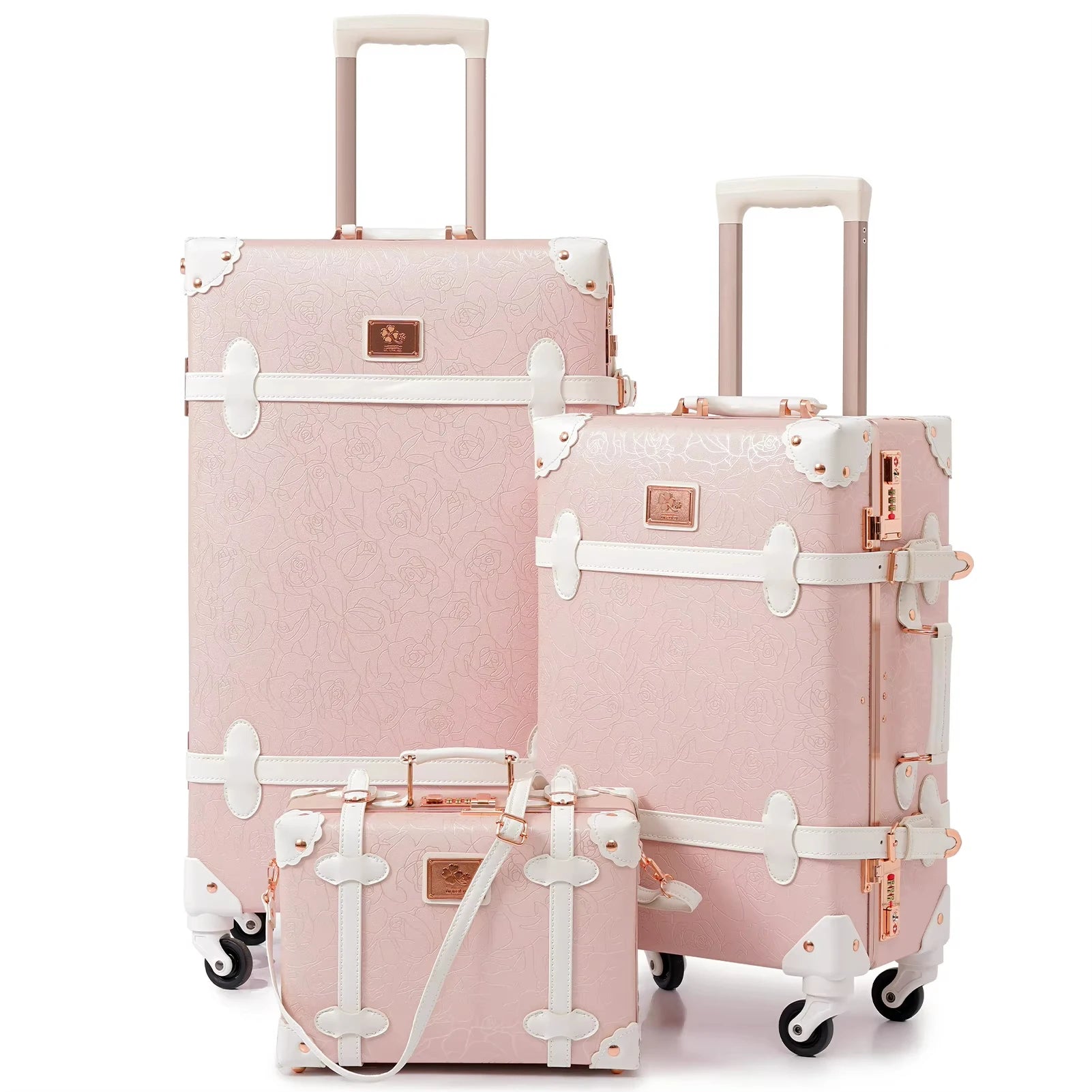 Urecity Vintage Luggage Set Lightweight Trolley Travel Suitcase On Wheels Retro Rolling Luggage 26 "+20" +12 "