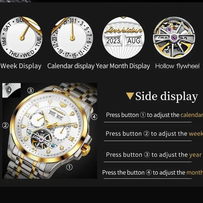 JSDUN 8911 Men's Watch High Quality Waterproof Luminescent Automatic Mechanical Watch Luxury Brand Multi functional Men's Watch