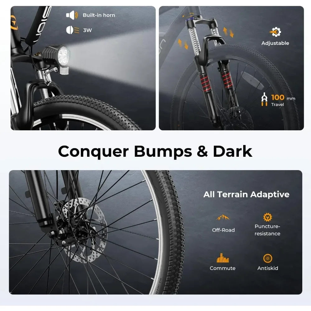 outdoors Bike-EB5 Electric Bike for Adults with Peak 750W Brushless Motor,40Miles 20MPH Commuting Electric Mountain Bike,7 Speed