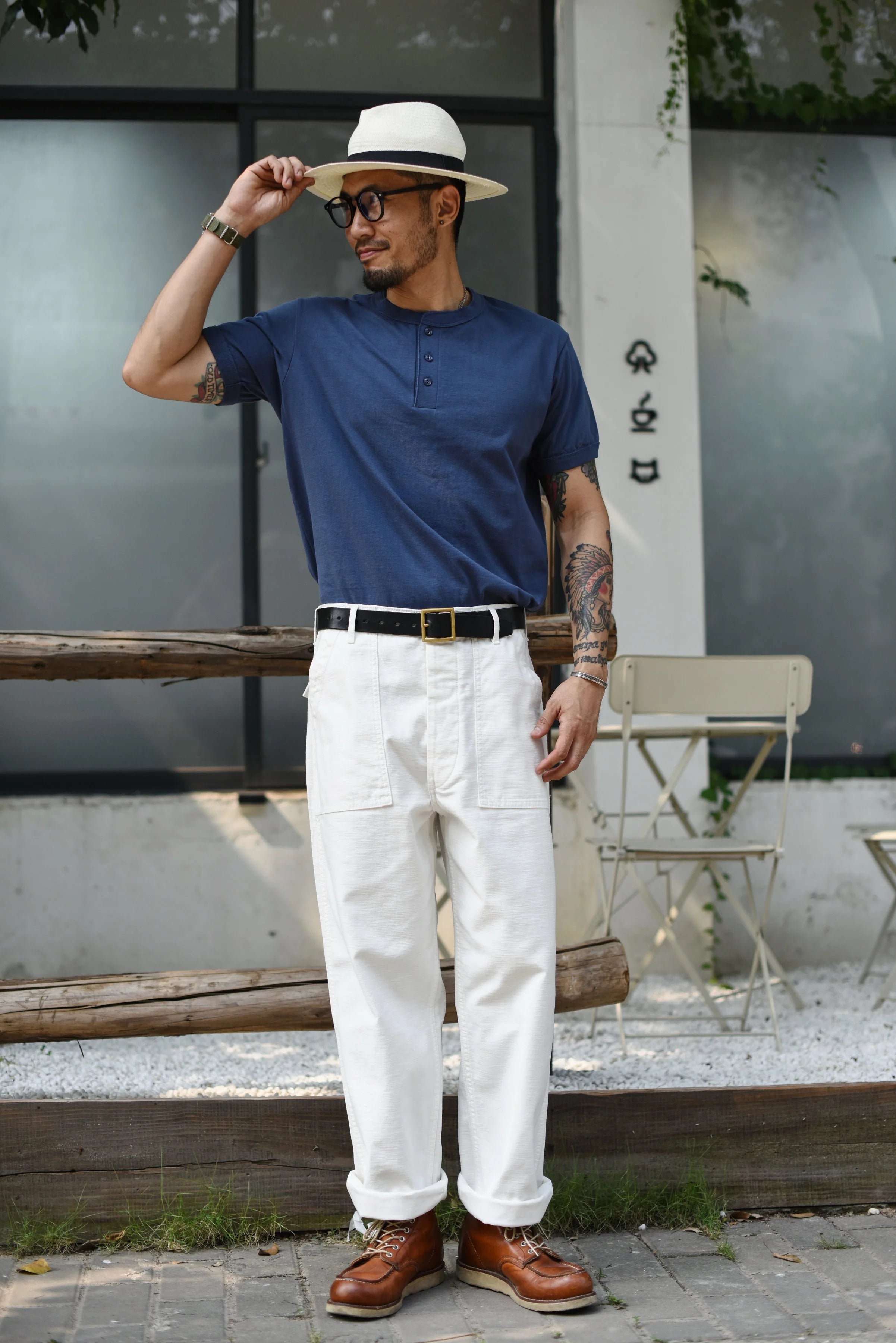 SauceZhan OG107 Fatigue Utility Pants Classic Olive Sateen Men's Baker Pants Satin Cotton Original Loose Fit