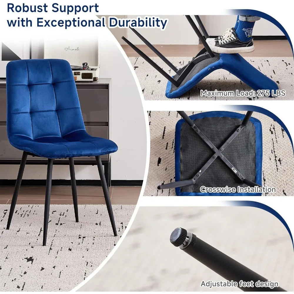 Velvet Dining Chair Set of 4, Modern Mid Century Upholstered Fabric Kitchen Chairs with Adjustable Pads,Sturdy Metal Legs Armles