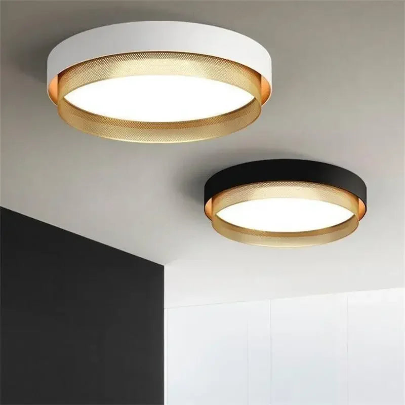 2025 New Nordic LED Ceiling Light Living Room Bedroom Black Metal Grid Ceiling Light Modern Creative Circular Room Lighting