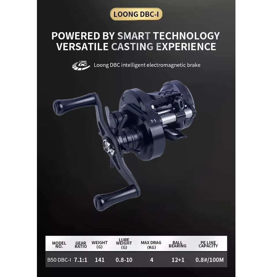 LOONGZE Airlite B50/100/200DBC-I BFS Baitcasting Reel Bait Finesse Fishing Reel All Metal Magnetic Brake System Lightweight
