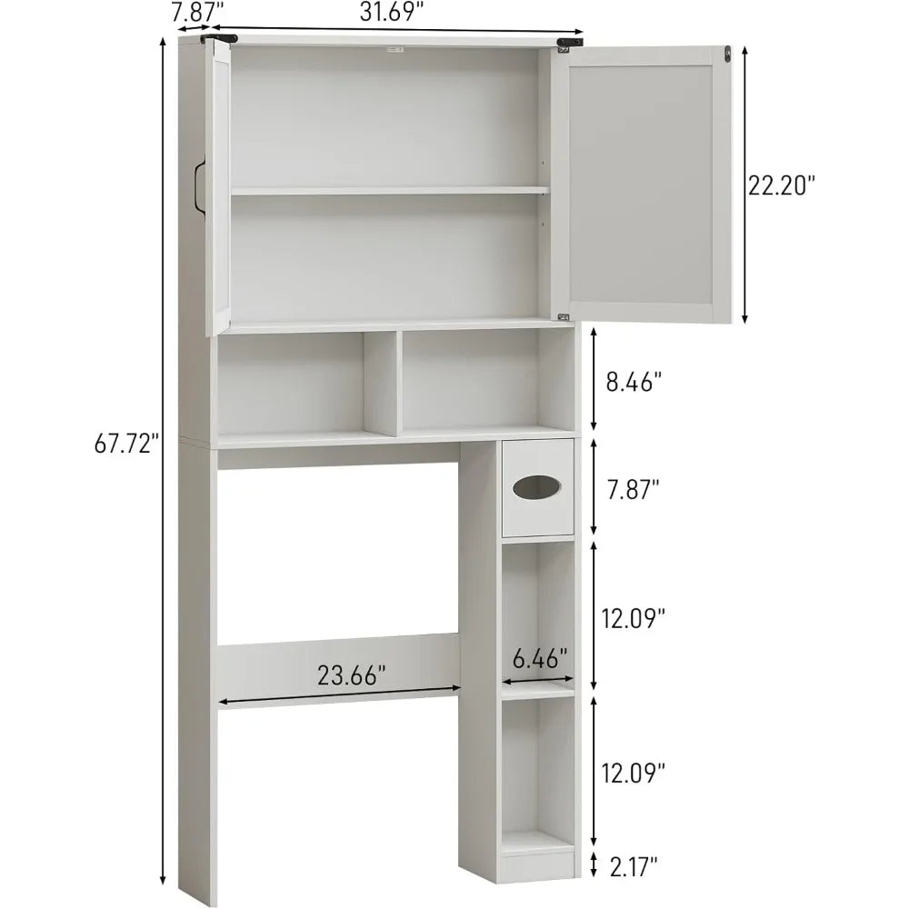 Over The Toilet Storage Cabinet, Farmhouse Bathroom Cabinet Over Toilet with Paper Holder, Rustic Bathroom Storage Organizer wi