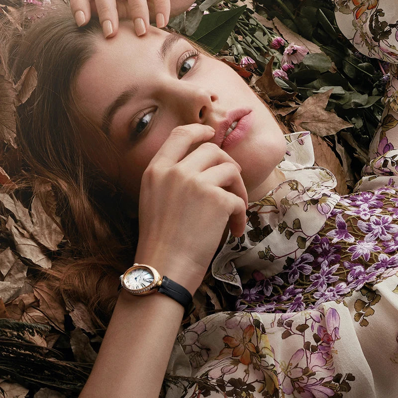 DITALING Women Luxury Watch Ladies Watches Vintage Quartz Wristwatch 30M Waterproof Skeleton Water Drop Shape Case Crystal Bezel