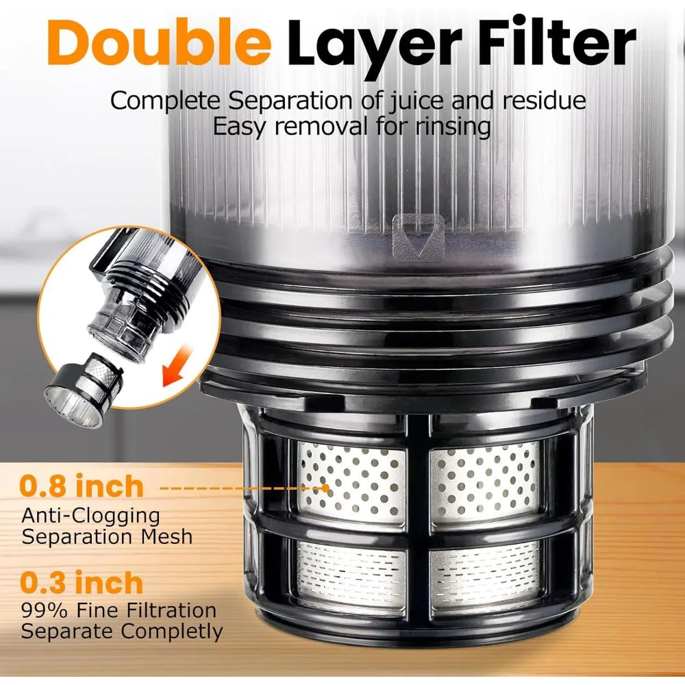 Large Feed Chute Cold Press Juicer: Slow Masticating Machine for Efficient Fruit and Vegetable Juicing, Easy Clean Design