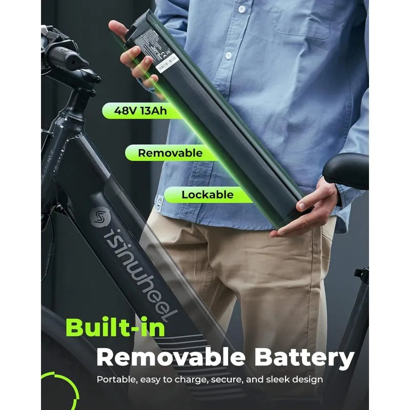 M60 Electric Bike for Adults 750W 28mph Ebike with 48V 13Ah Removable Battery, USB Charging Port, 7 Speed Gearshift, 2