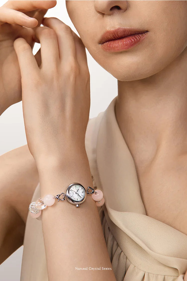 TIMETOKEN T495LS-D2 2025 New Style Womens Watch Natural Rose Quartz Fashionable & Versatile