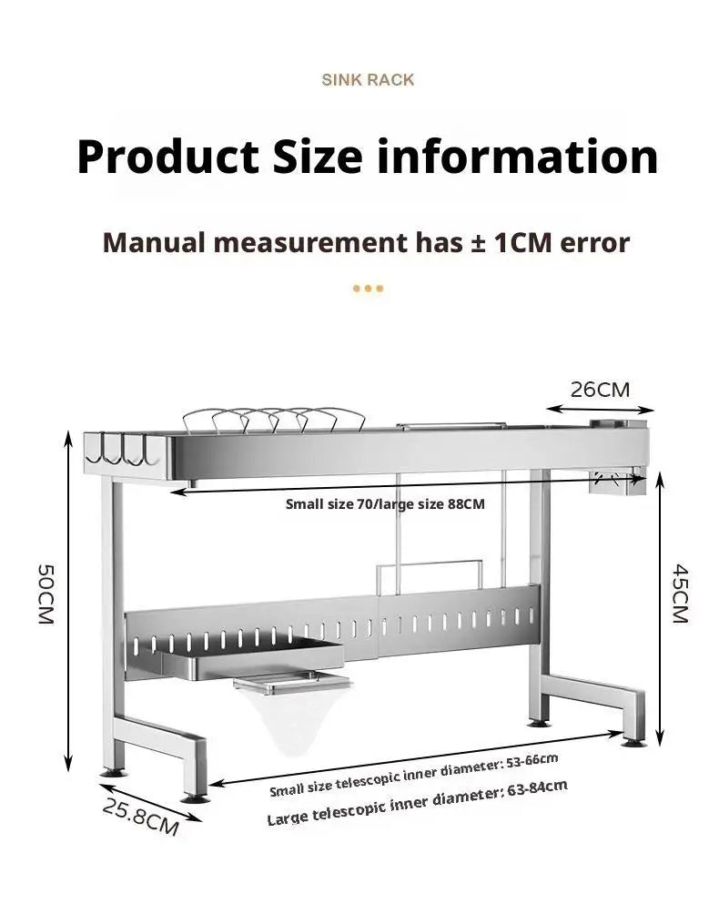 Adjustable Sink Drying Rack Over The Sink Dish Drying Holder Stainless Steel Kitchen Storage Dish Drainer Auto Drainage Hanger