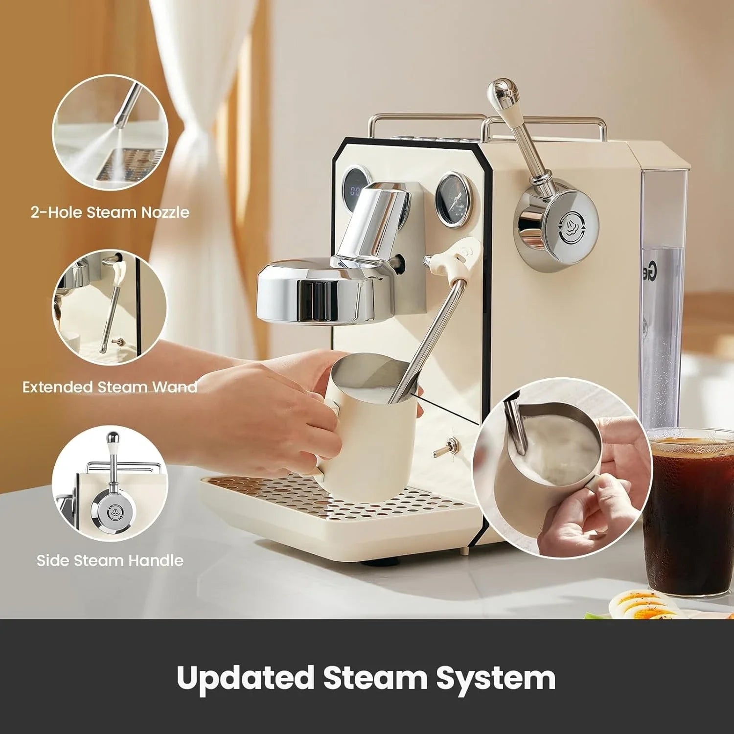 Espresso Machine, 15 Bar Professional Semi-Automatic Espresso Maker with Milk Frother Steam Wand, 57oz Removable Water Tank