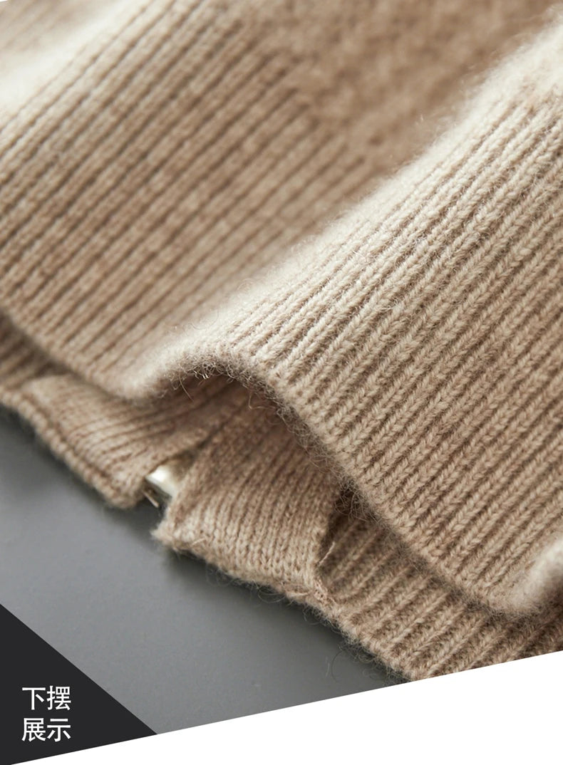 New Men's Thick Zipper Hoodie Cardigan100% Merino Wool Knitted Sweater Casual Loose Autumn/Winter Warm Hoodie Long Sleeve Jacket