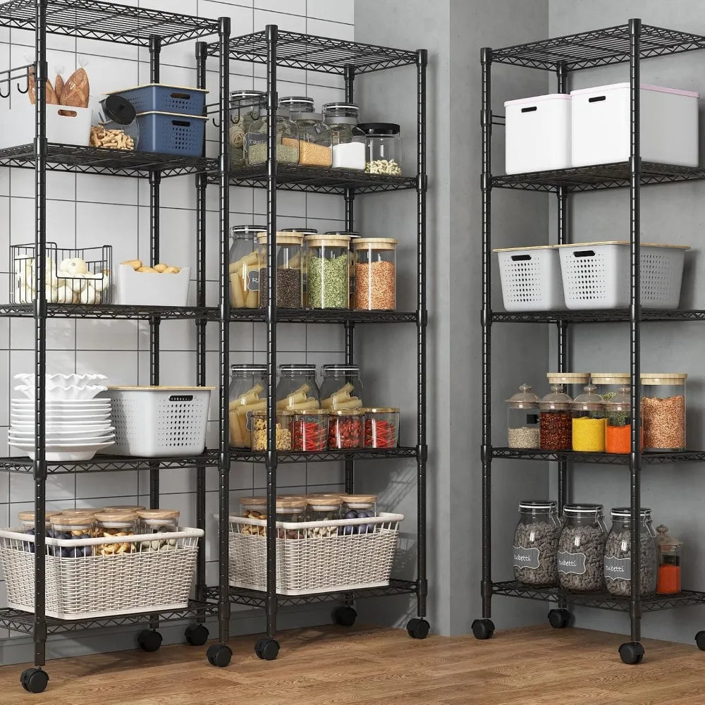 Heavy-Duty 5-Level Wire Shelving Unit with Adjustable Racks, Mobile Storage on Wheels
