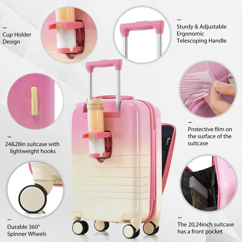 USB Port 20 24inch Front Opening Design Airline Certified Carry on Luggage ABS+PC Hard Shell Luggage with Spinner Wheels