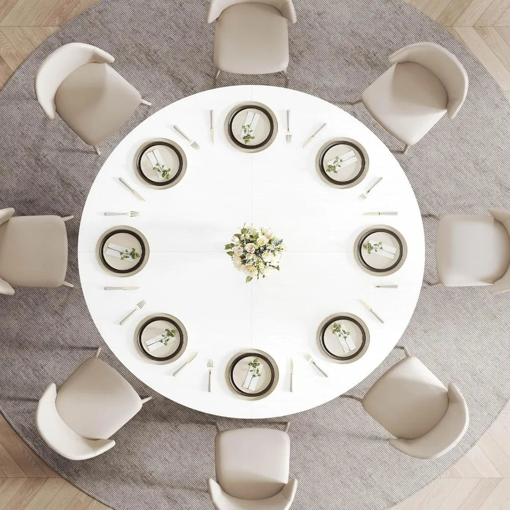 Modern Round Dining Table, Wood Metal Kitchen Tables,Industrial Large Dinner Room Tables for 6 to 8, Circle Dining Room Table f