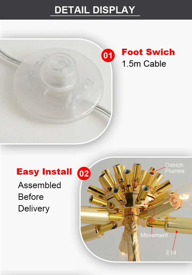 Modern Luxury Feather Floor Standing Lamp Living Room Sofa Background Wall Bedroom Bedside Light Home Deco Floor Lamp Mood Light