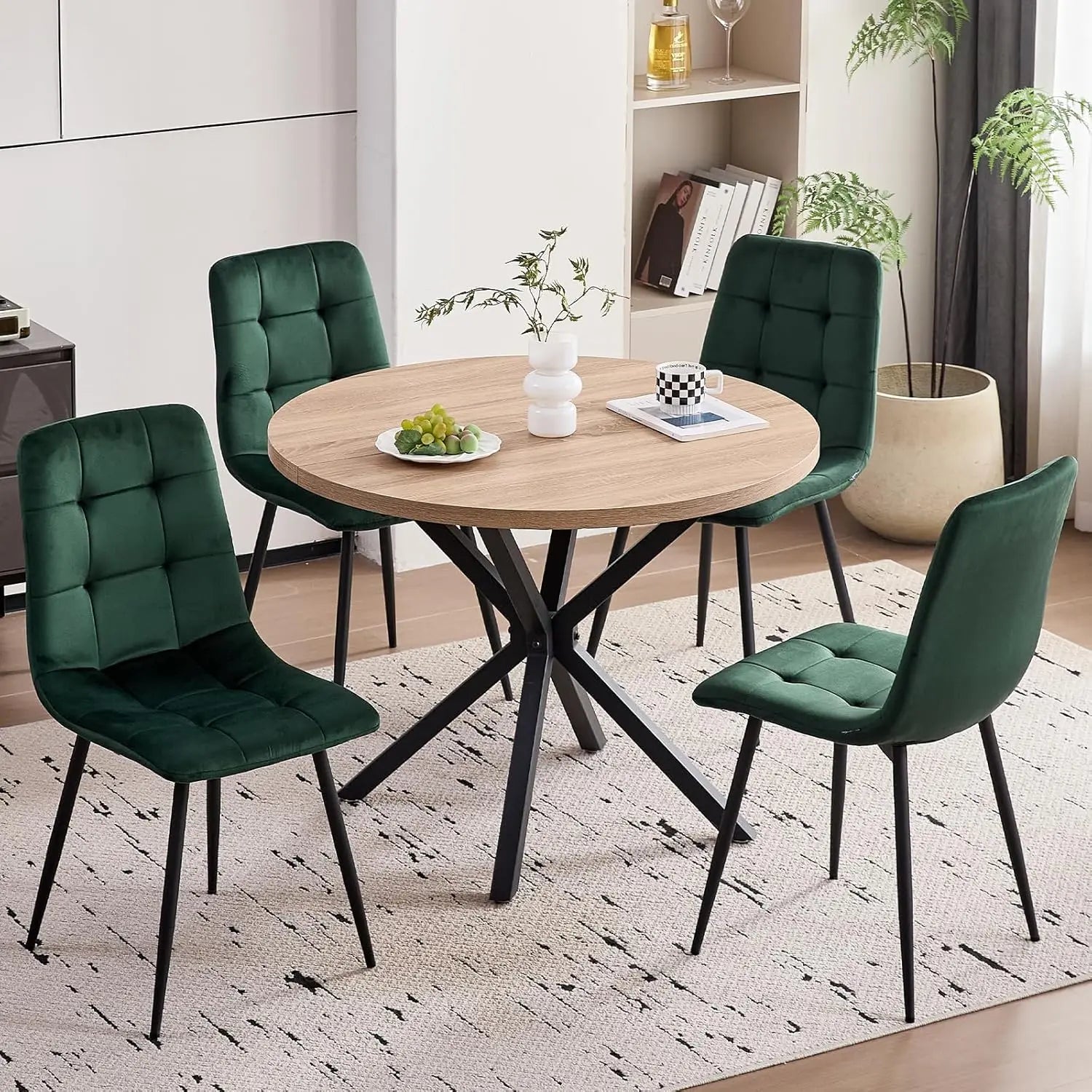 Velvet Dining Chair Set of 4, Modern Mid Century Upholstered Fabric Kitchen Chairs with Adjustable Pads,Sturdy Metal Legs Armles