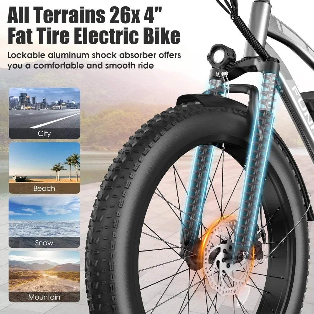 Electric Bike for Adults, Peak 1000W Ebike, 25MPH 60Miles Electric Mountain Bike, 26" Fat Tire Electric Bicycle with 48V 13AH