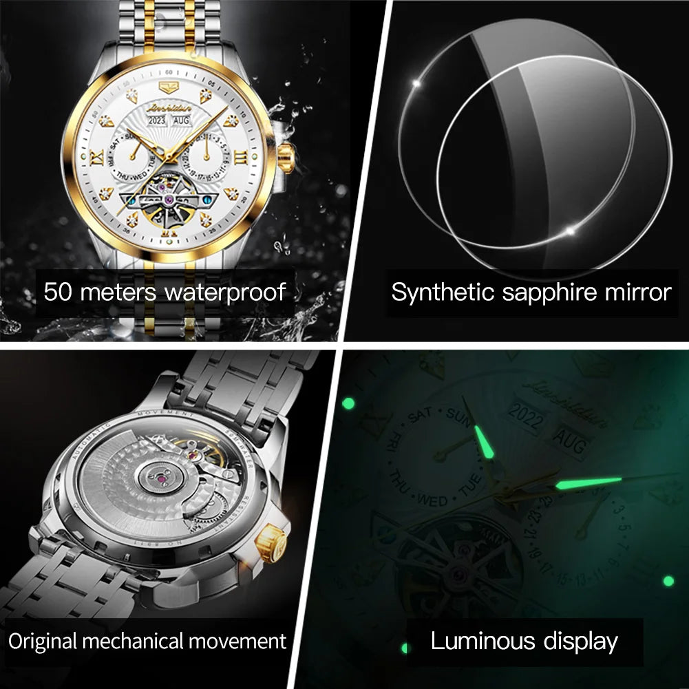 JSDUN 8911 Men's Watch High Quality Waterproof Luminescent Automatic Mechanical Watch Luxury Brand Multi functional Men's Watch