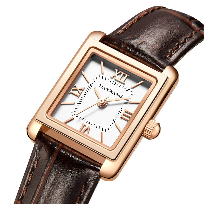 Elegance Leather Watch TIANWANG Luxury Square Women Genuine Leather Japanese Movement Minimalist Dress Wristwatch 3ATM