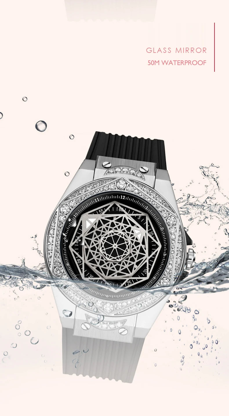 Hanbro Women Luxury Watch 36mm Ladies Vintage Quartz Wristwatch Luminous Waterproof Silicone Strap Fashion Dial