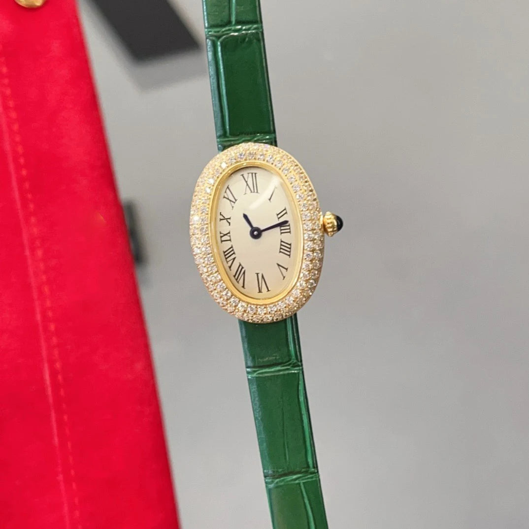 Brand Wrist Watches Woman Girl High Quality 23mm Diamond Oval Style Japanese Quartz Movement Leather Strap Clock CT80