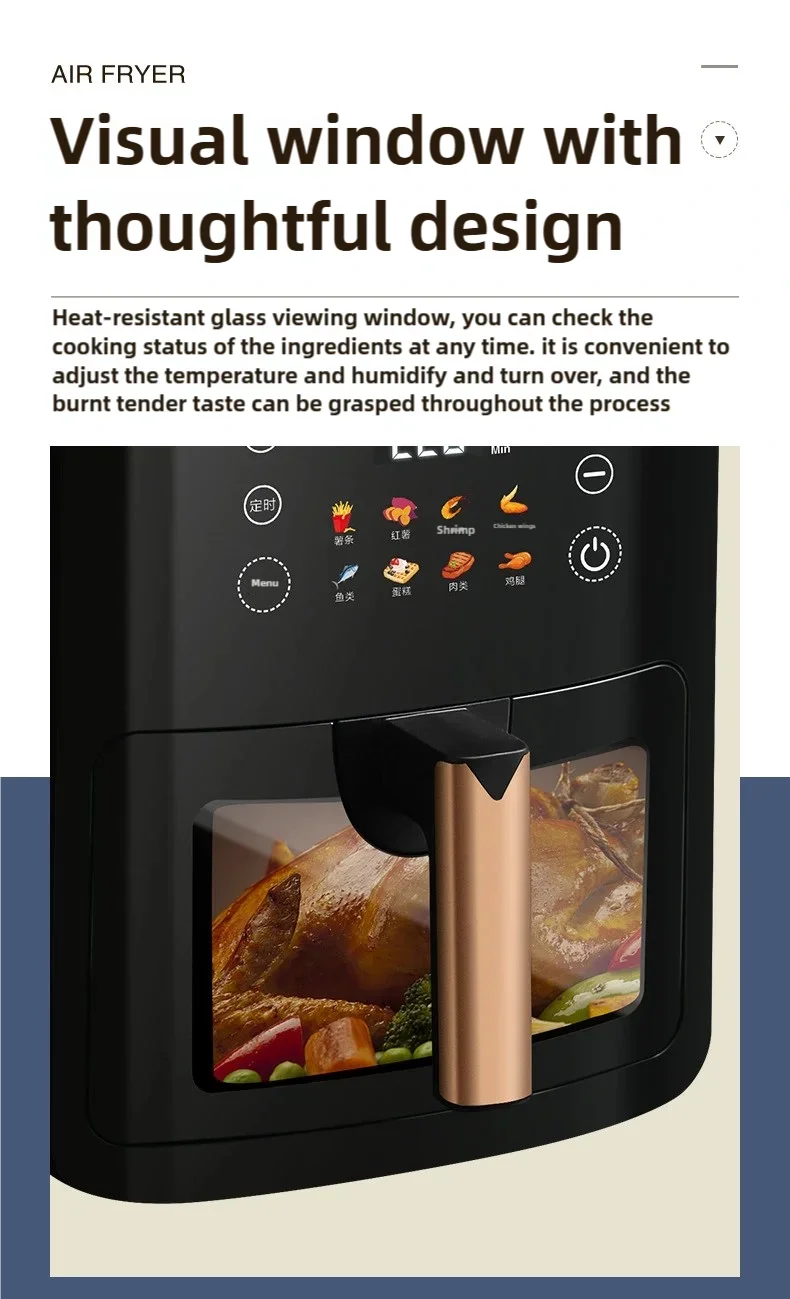 5L Electric Deep Fryer with LCD Display Smart Automatic Glass Oven Air Fryer for Household Food Processing And Baking