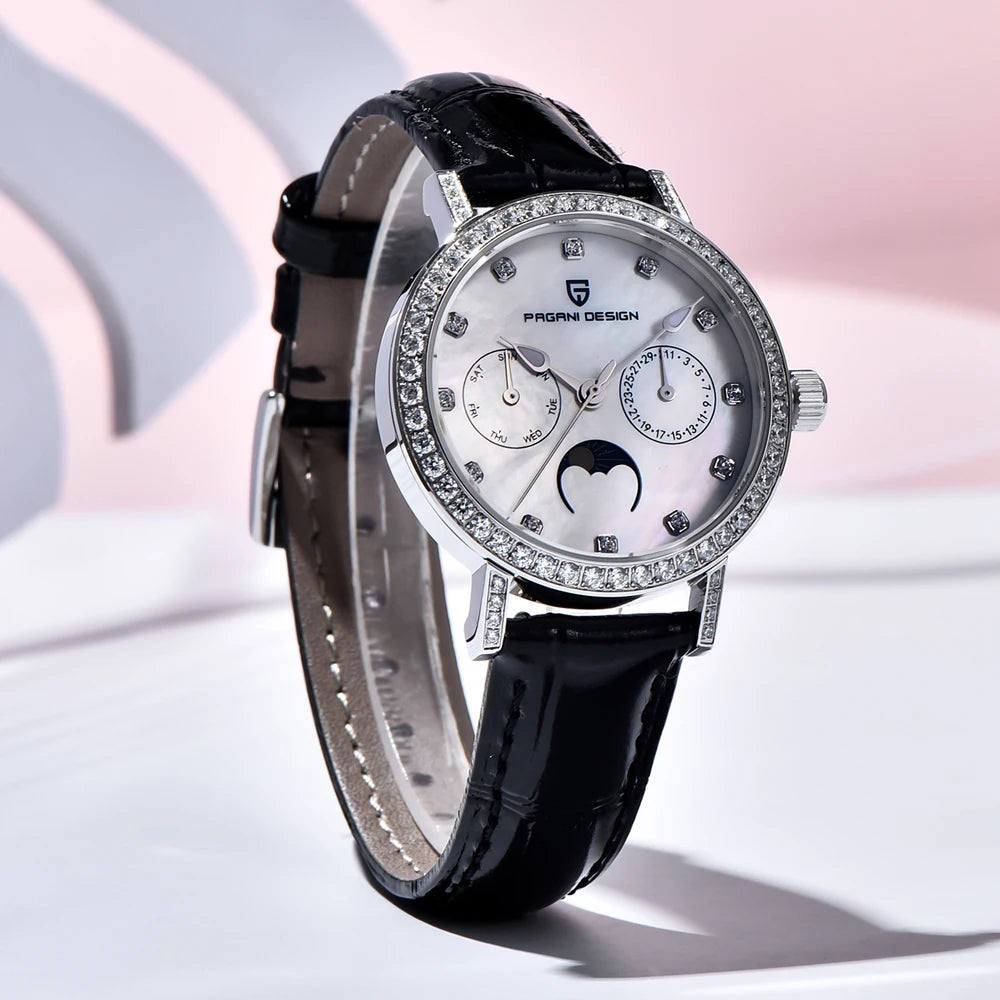 PAGANI DESIGN Luxury Original Watch for Women Stainless Steel Strap Luminous Waterproof Auto Date Diamond Ladies Quartz Watch