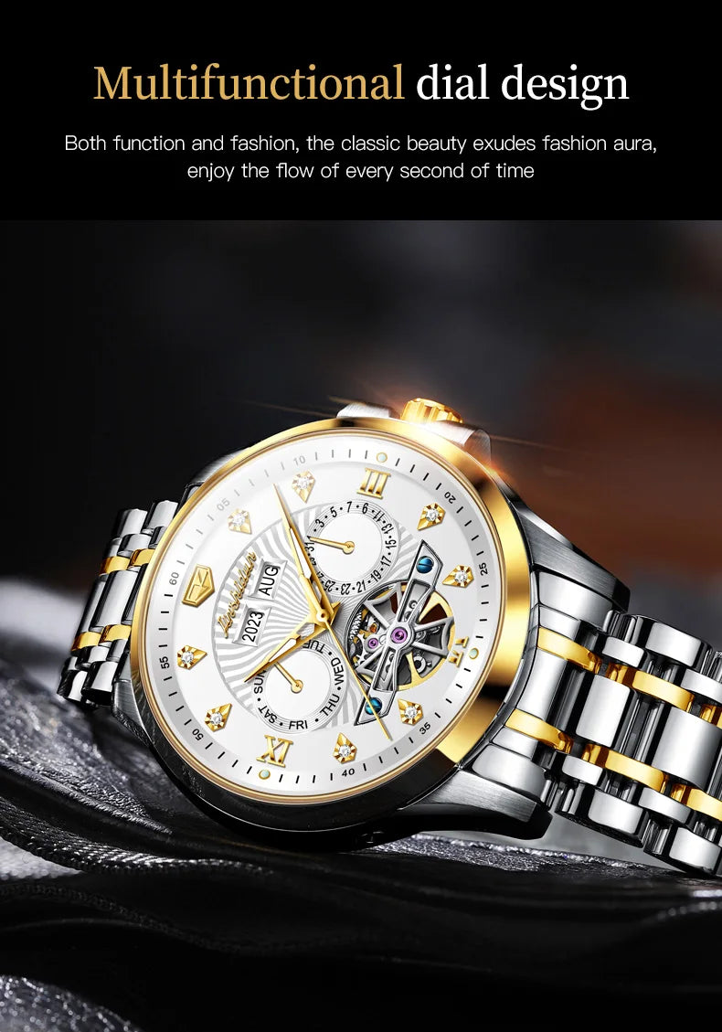 JSDUN 8911 Men's Watch High Quality Waterproof Luminescent Automatic Mechanical Watch Luxury Brand Multi functional Men's Watch